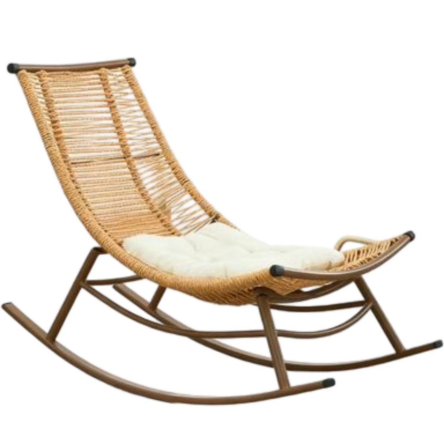 Chaise longue inclinable ergonomique en rotin avec cadre en métal robuste pour la détente, meuble pour intérieur et extérieur, salon, patio, balcon, jardin