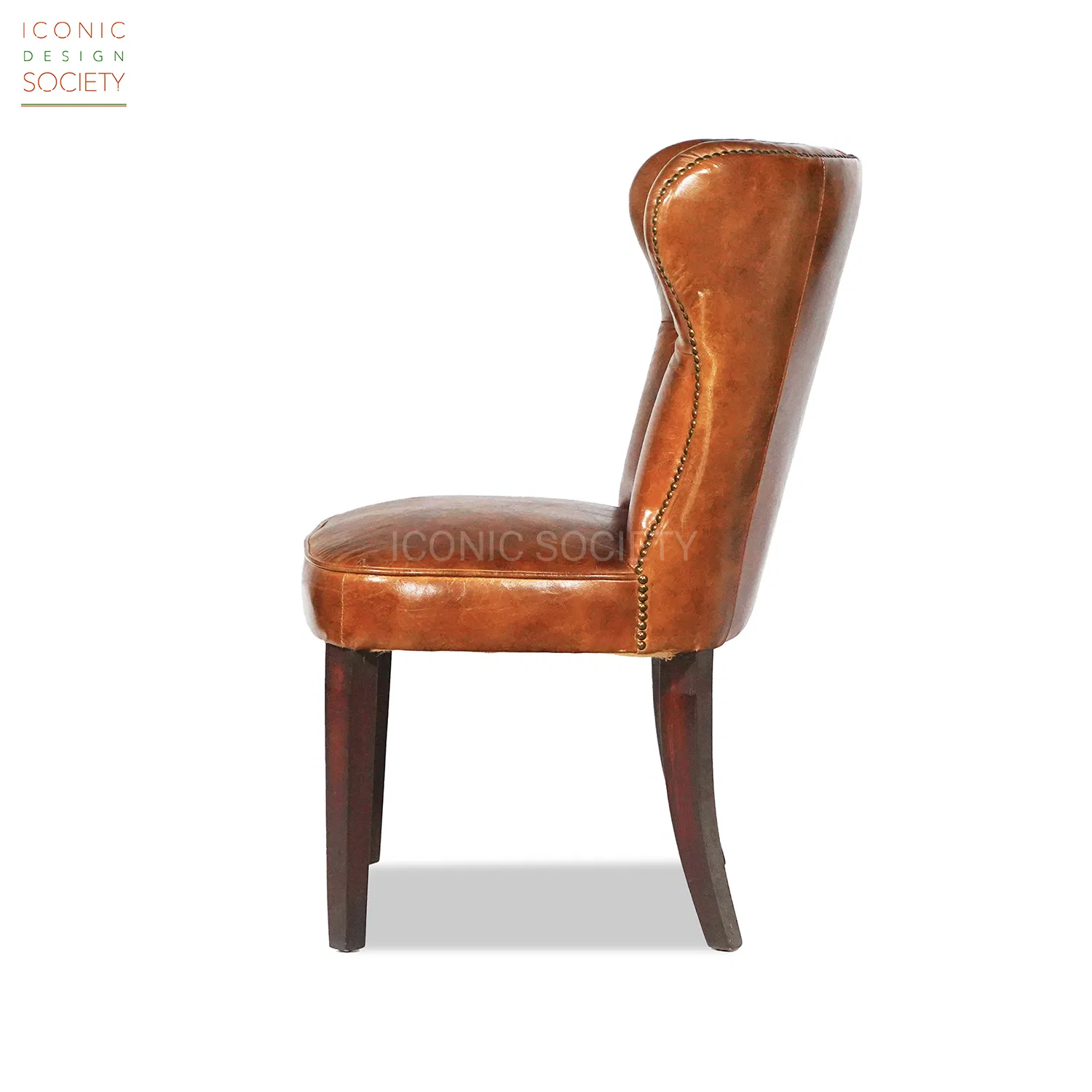 Vintage Hotel Wood Frame Chair Set Retro Kitchen Restaurant Furniture Tufted Wingback Genuine Leather Dining Chairs