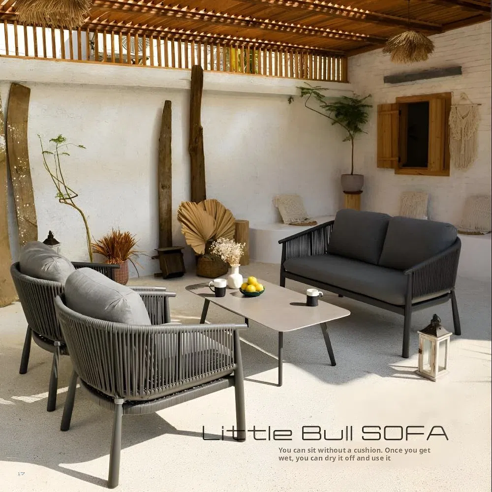 2-Seater Green Woven Rope Loveseat Detail