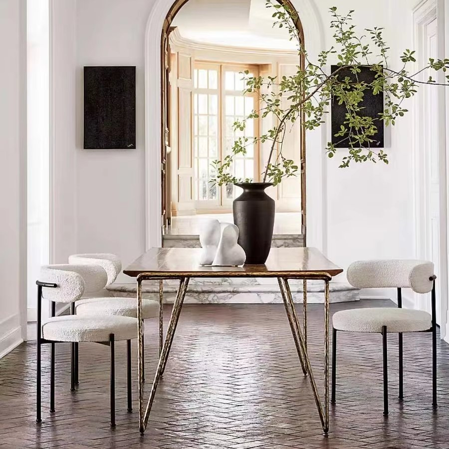 High Quality Italian Casual Fabric Single Chair Lambswool Lounge Kitchen Dining Chair Cream Boule Velvet Accent Restaurant Chair