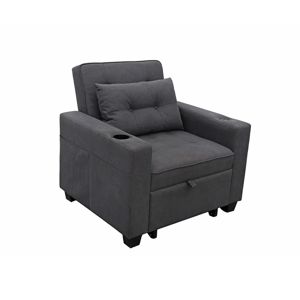 Single Chair Pull out Sleeper Bed Convertible Armchair Living Room Sofa Bed with Cup Holders