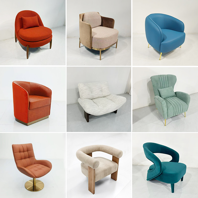 Modern Nordic Wholesale Custom Fabric Chaise Leisure Lazy Sofa Bedroom Cafe Accent Chair Furniture Home Living Room Hotel Dining Lounge Chair with Armrest