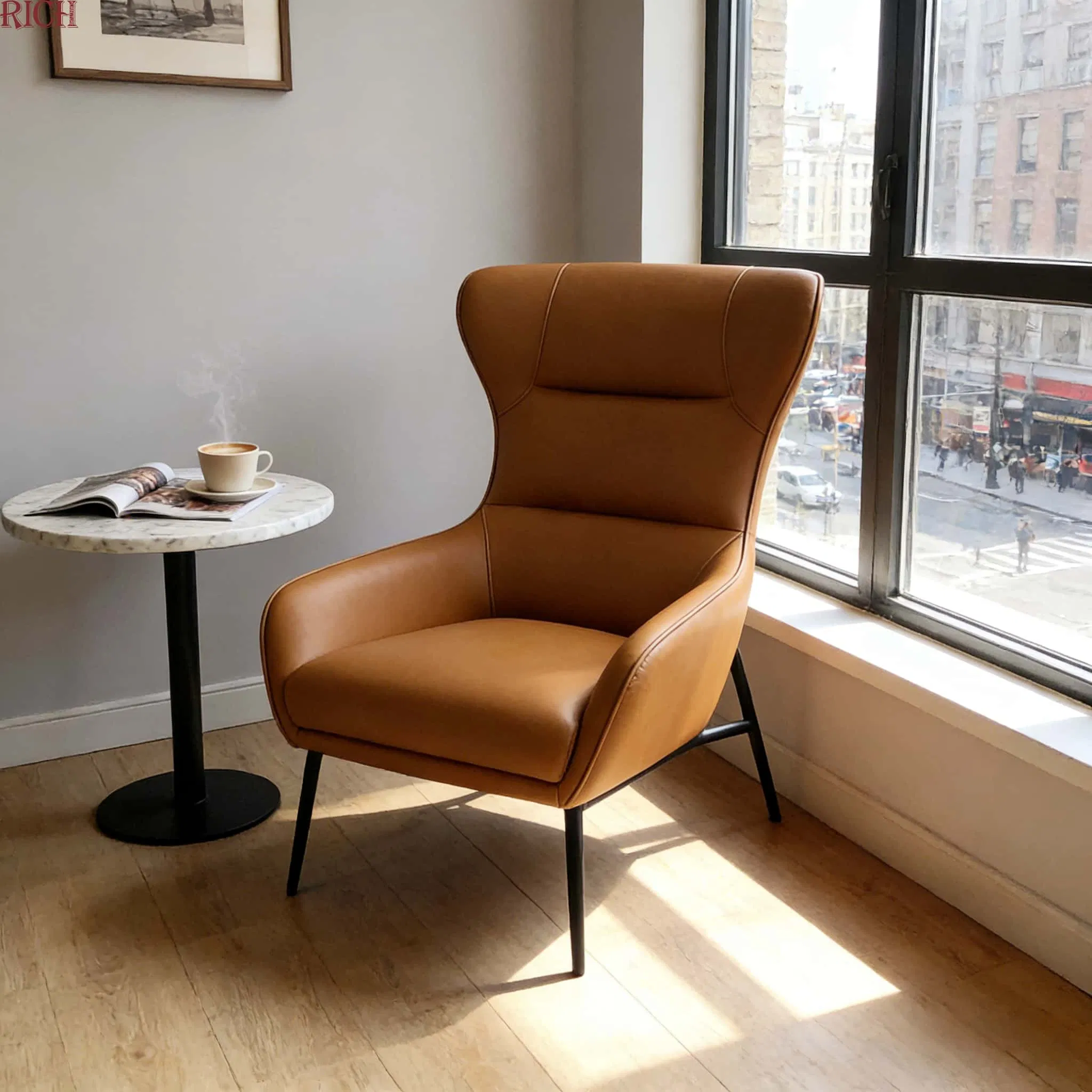 Luxury Lazy Upholstered Lounge Armchair Living Room PU Leather Leisure Accent Chair