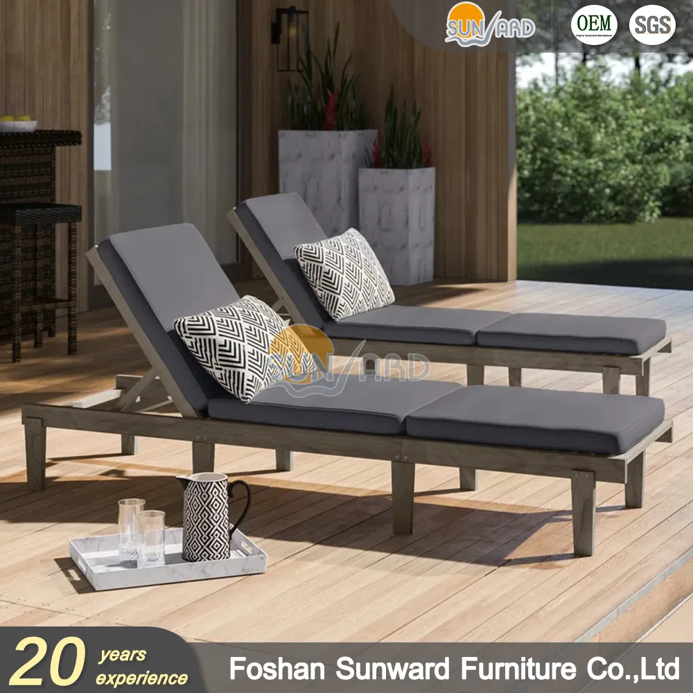 Hôtel de jardin moderne personnalisé avec piscine, villa de maison de plage, chaise longue en teck d'extérieur avec coussin