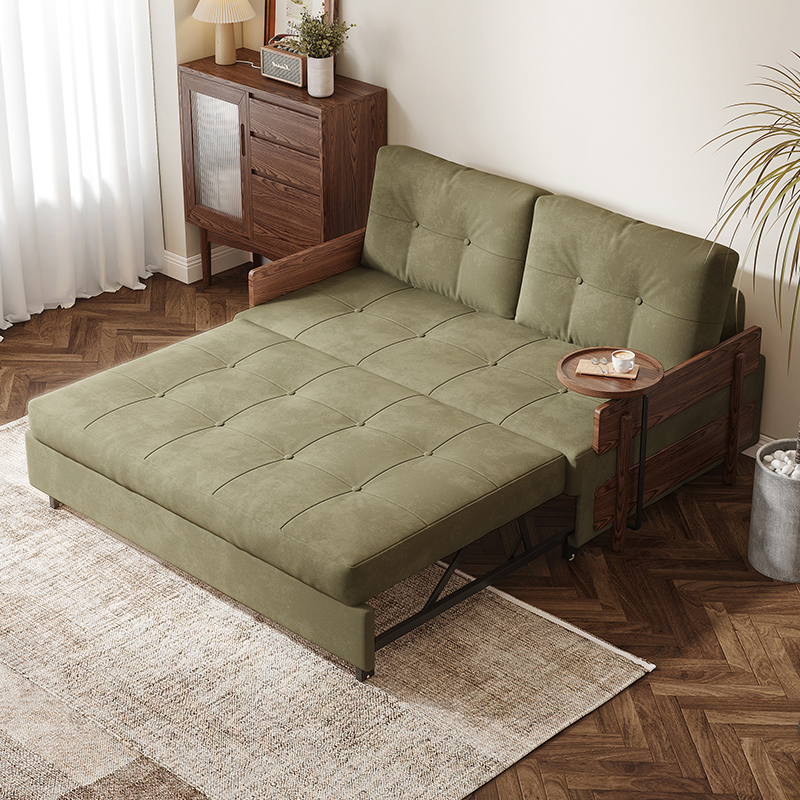 Wooden Modern Convertible Futon Sofa Come Bed Pull out Folding Sleeper Sofabed