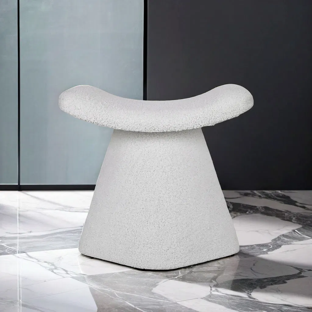 White Ottoman Poufs for Living Room, Sherpa Ottoman Stool, Cute Teddy Foot Rest, White Makeup Vanity Stool