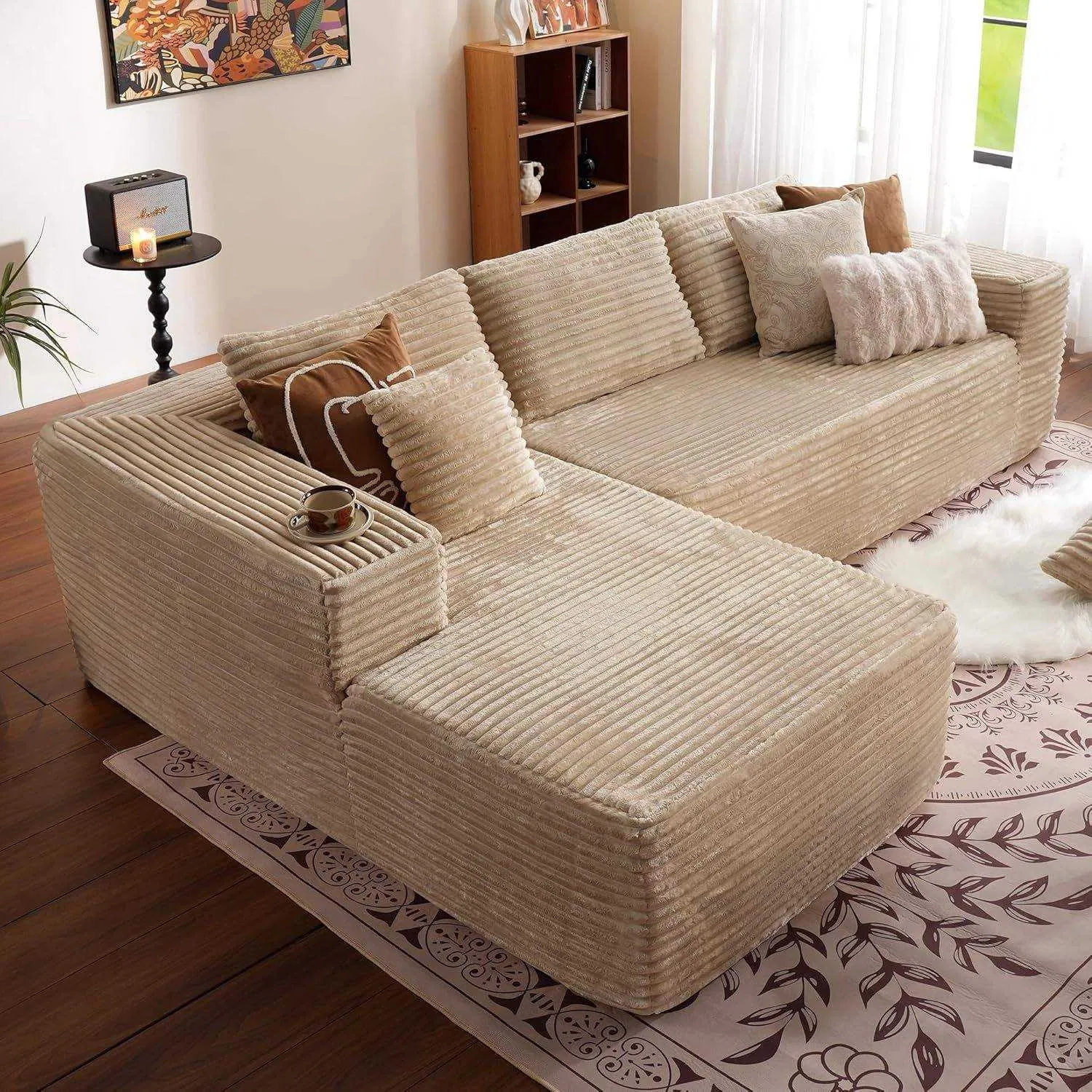 Living Room Expandable Soft Seating No Frame Modular Modern Compressed Foam Sofa