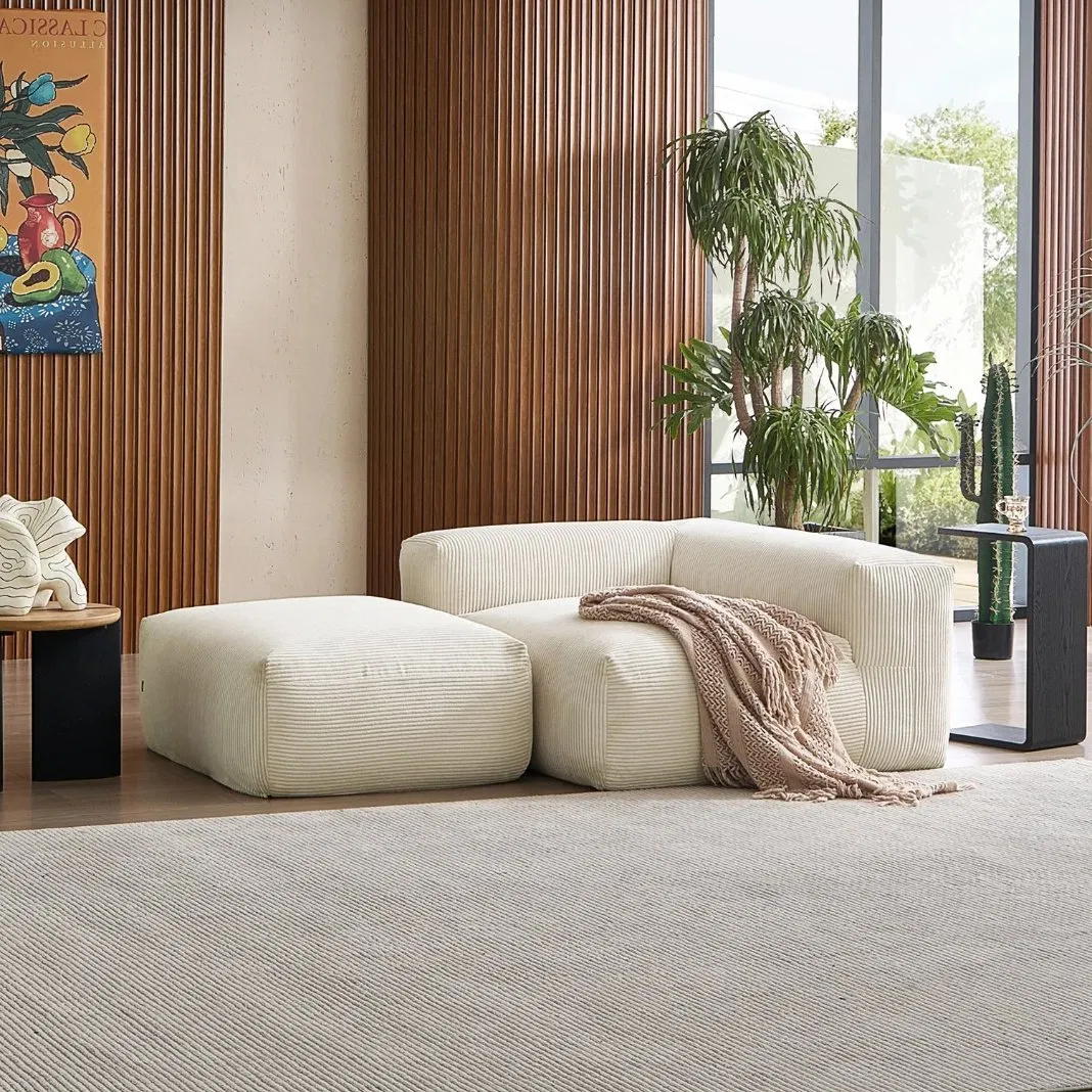 Luxury Corduroy Foam Sofa Corner Modular Sectional with Ottoman Compressed Sofa