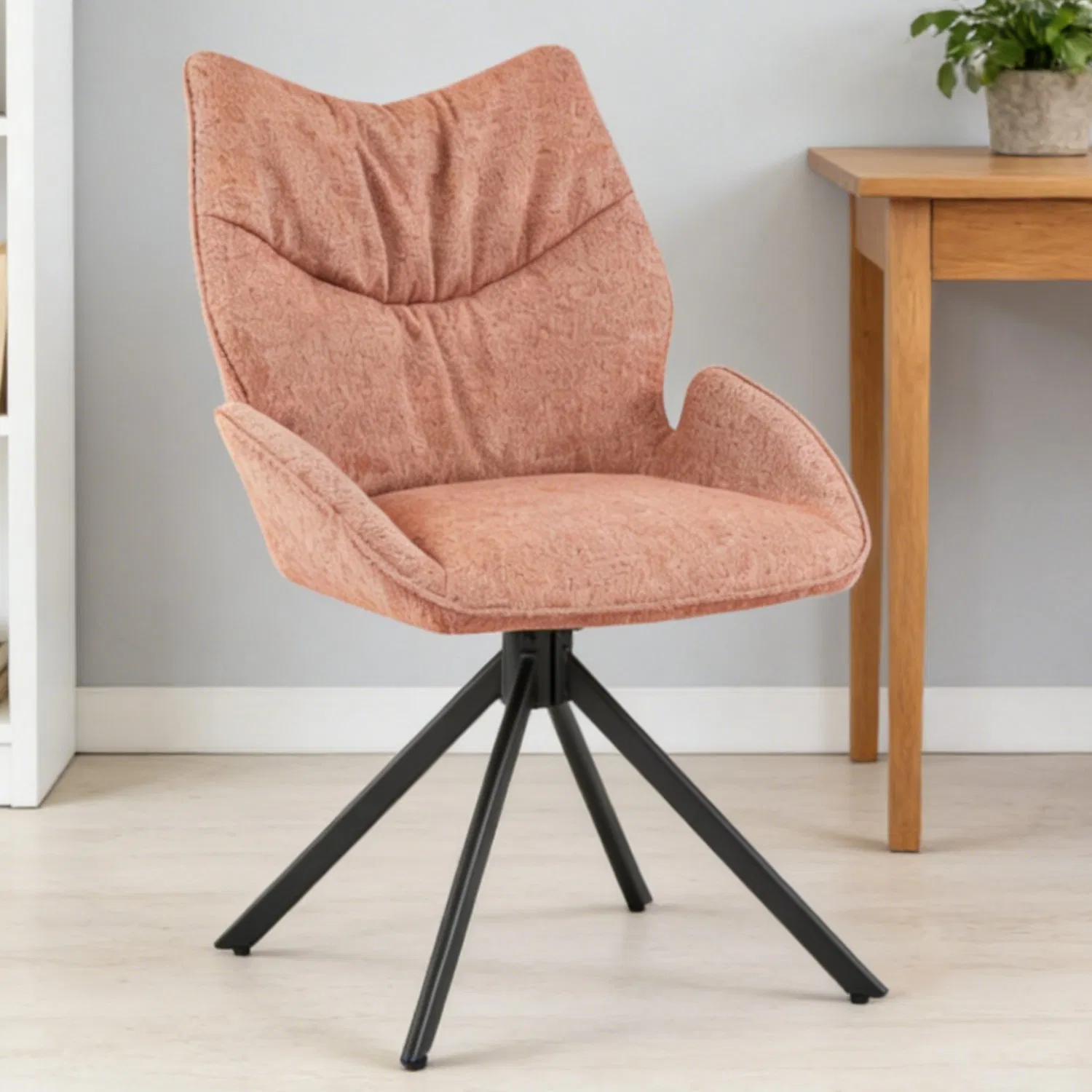 Ergonomic Wingback Swivel Cozy Upholstered Seat Dining Room Chair with Minimalist Black Legs