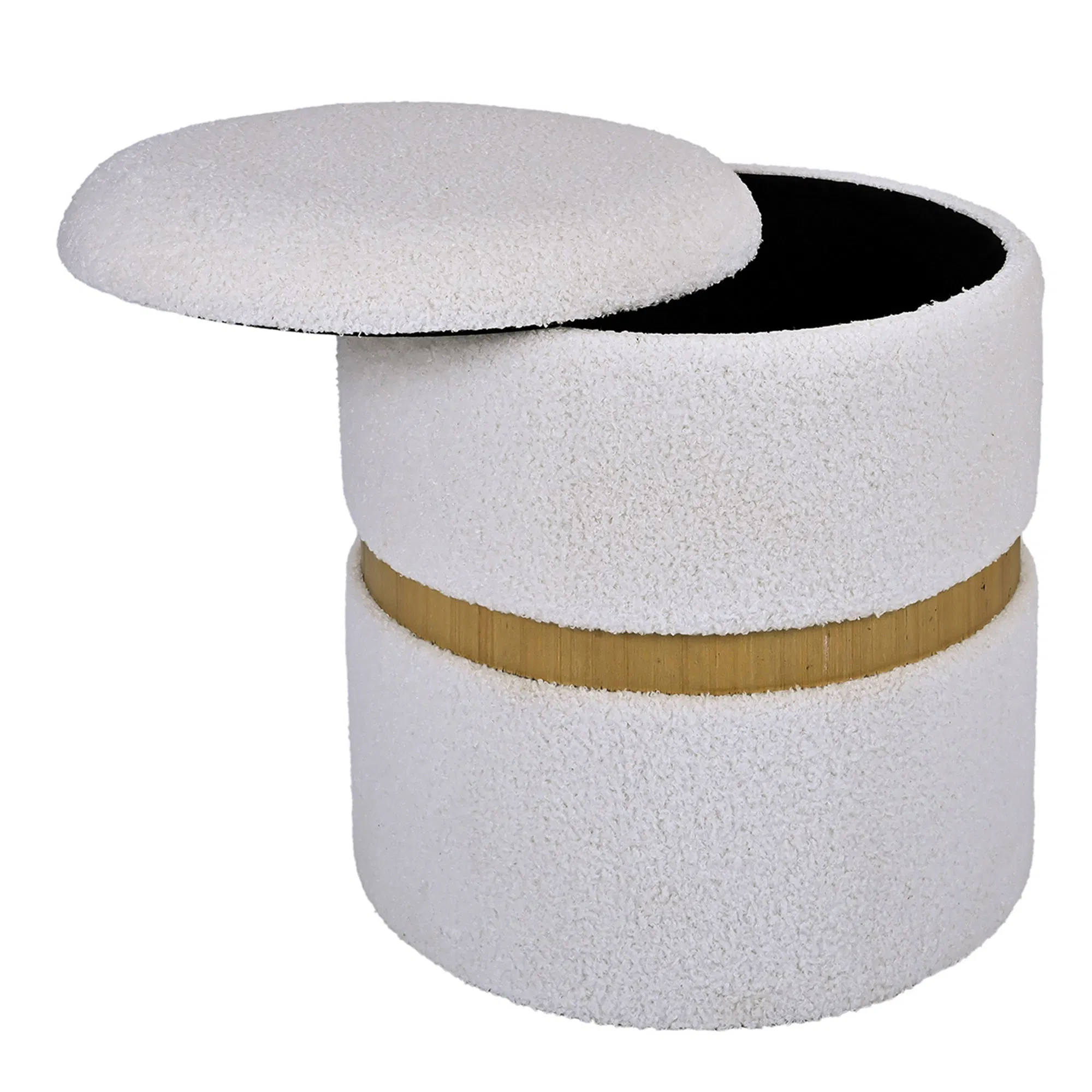 Round Storage Boucle Ottoman White Ottoman Poufs for Living Room, Sherpa Storage Ottoman Stool, Cute Teddy Foot Rest, White Makeup Vanity Stool