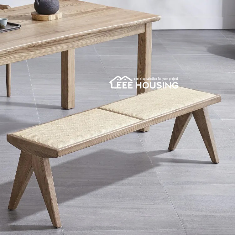 China Factory Supply Solid Wooden Rattan Cane Webbing Long Bench Living Room Dining Room Stool Shoes Chandigarh Stool