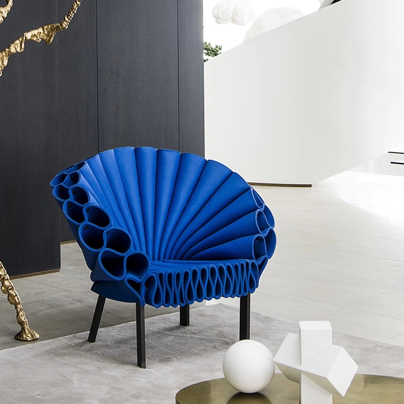 Modern Designer Hotel Lobby Armchair Creative Red Genuine Leather Accent Chair Tufting