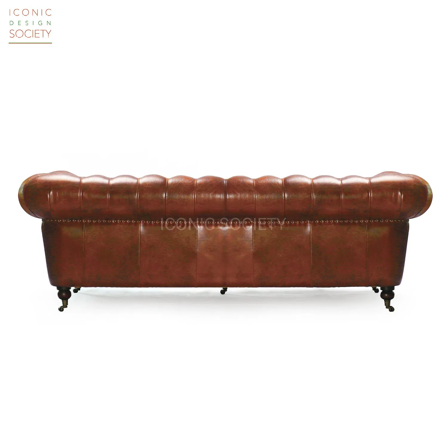 Classic Hotel Living Room Furniture Luxury Handmade Curved Seat Castor Feet Tufted Genuine Leather Chesterfield Sofa