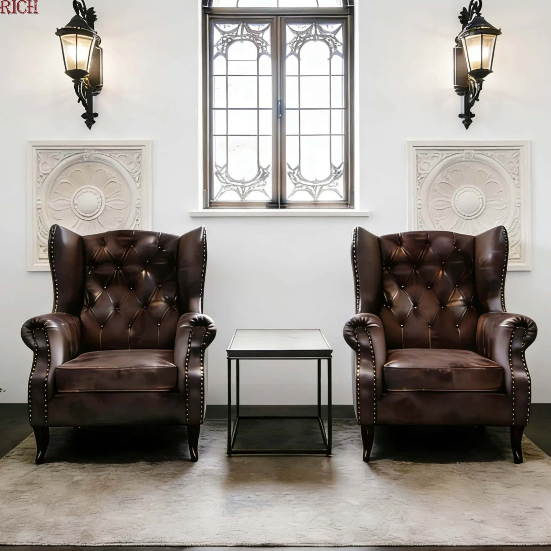 Modern Hotel Living Room Vintage Retro Leather Button Wingback Leisure Accent Chair