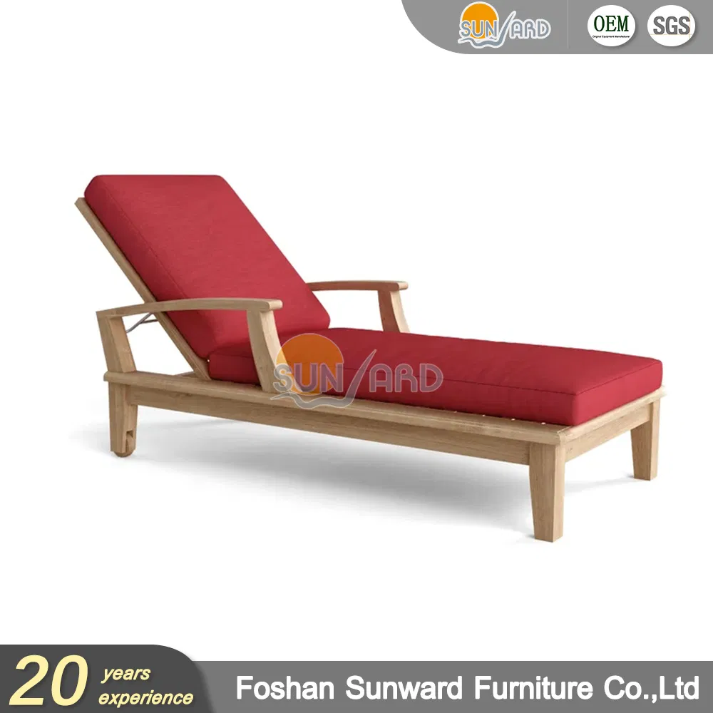 Hôtel de jardin moderne personnalisé avec piscine, villa de maison de plage, chaise longue en teck d'extérieur avec coussin