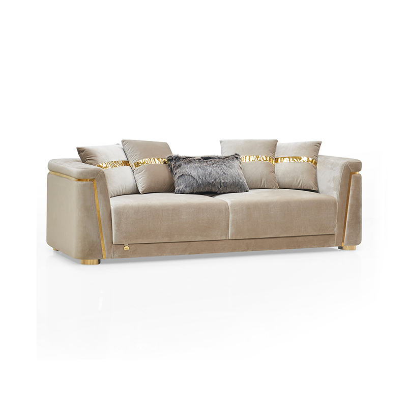 Living Room Furniture Light Luxury Chesterfield Velvet Fabric Sofa Brushed Brass Metal Frame Luxury Sofa