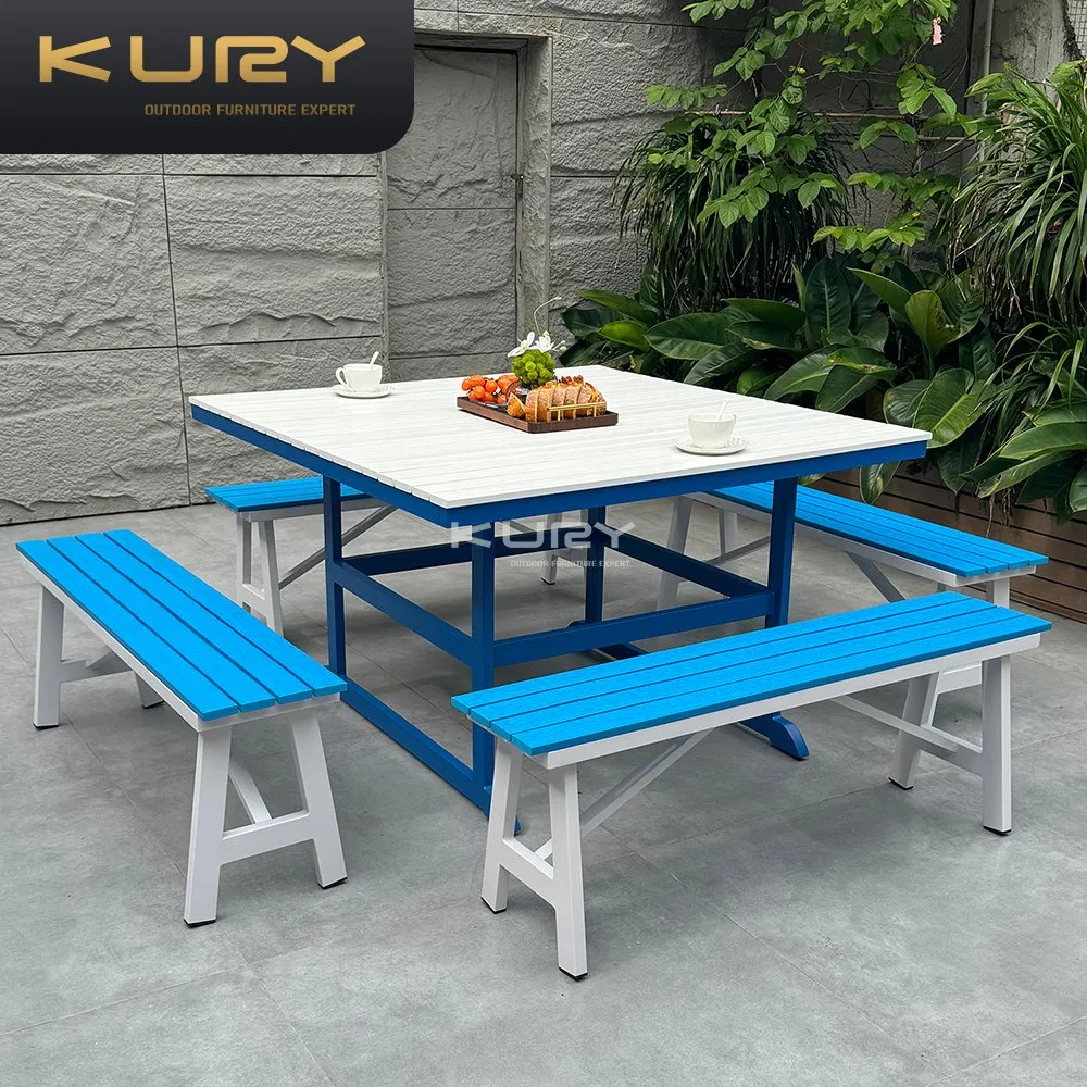 Hot Sale Outdoor Commercial Furniture Rectangle Picnic Public Garden Patio Dining Cafe Table Bench
