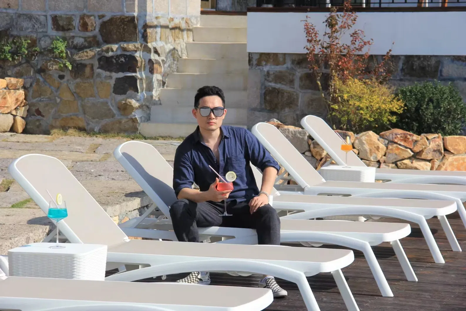 Tissu en maille de jardin transat de plage piscine lit de patio chaise longue