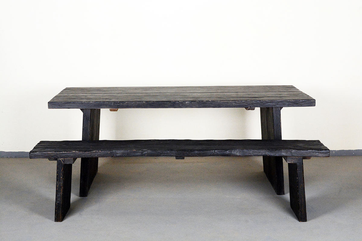 Elegant Black Rustic Dining Bench Crafted From Reclaimed Wood