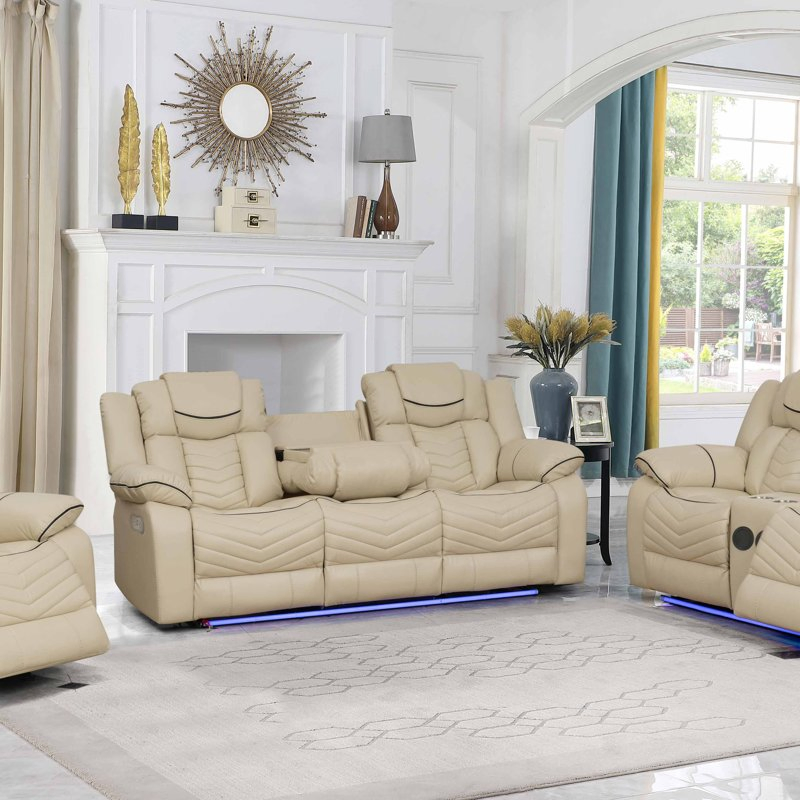 Wholesale Air Leather Power Reclining Sofa Loveseat with Dropdown Table LED Cup Holderreading Light wireless