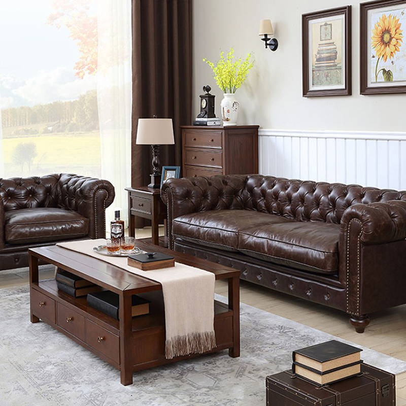 Luxury American Sofa Set Furniture Living Room Sofas Modern Leather Chesterfield Sofa