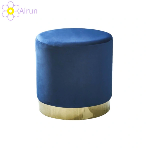 Modern Round Seat Footstool Multi Color Velvet Fabric Gold Metal Base Ottoman Stools Poufs