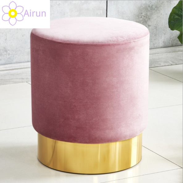Modern Round Seat Footstool Multi Color Velvet Fabric Gold Metal Base Ottoman Stools Poufs