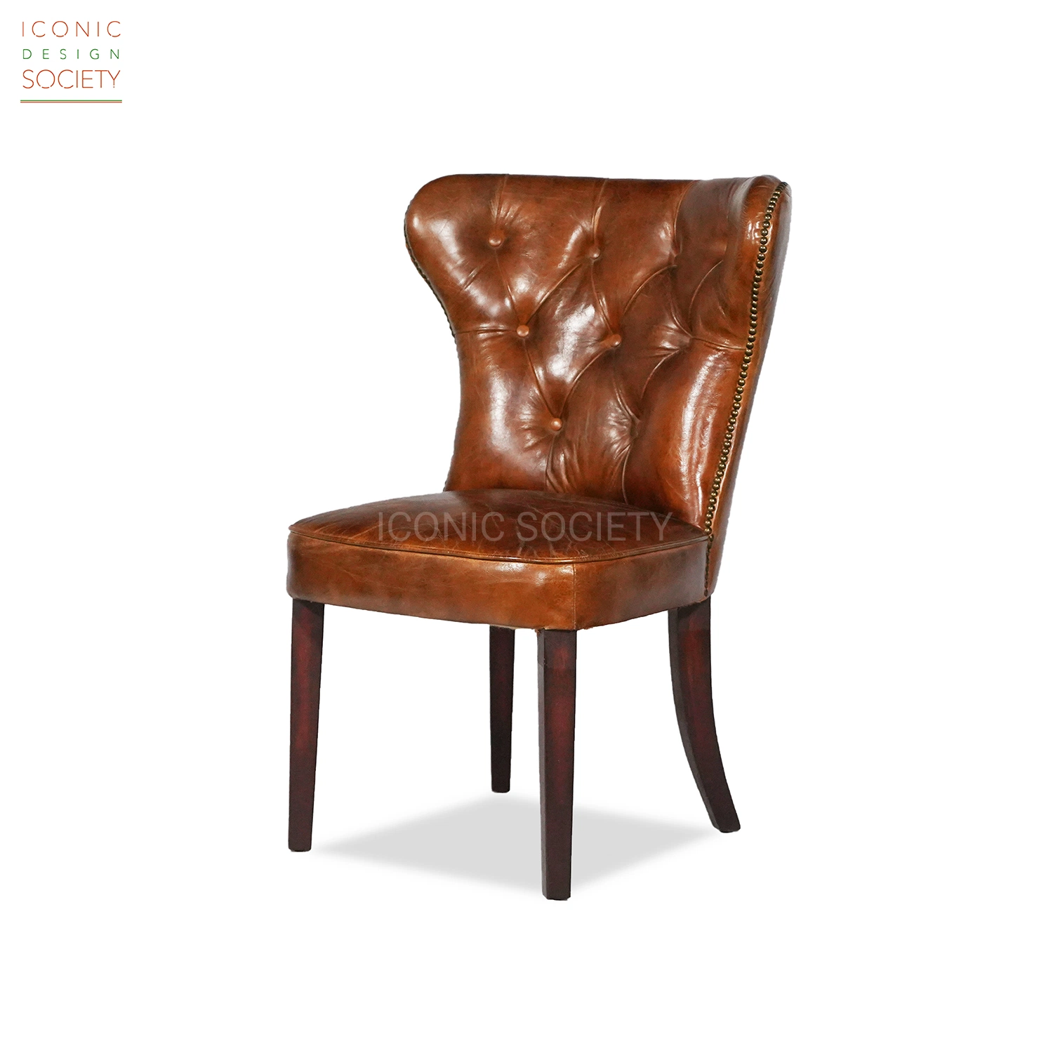 Vintage Hotel Wood Frame Chair Set Retro Kitchen Restaurant Furniture Tufted Wingback Genuine Leather Dining Chairs