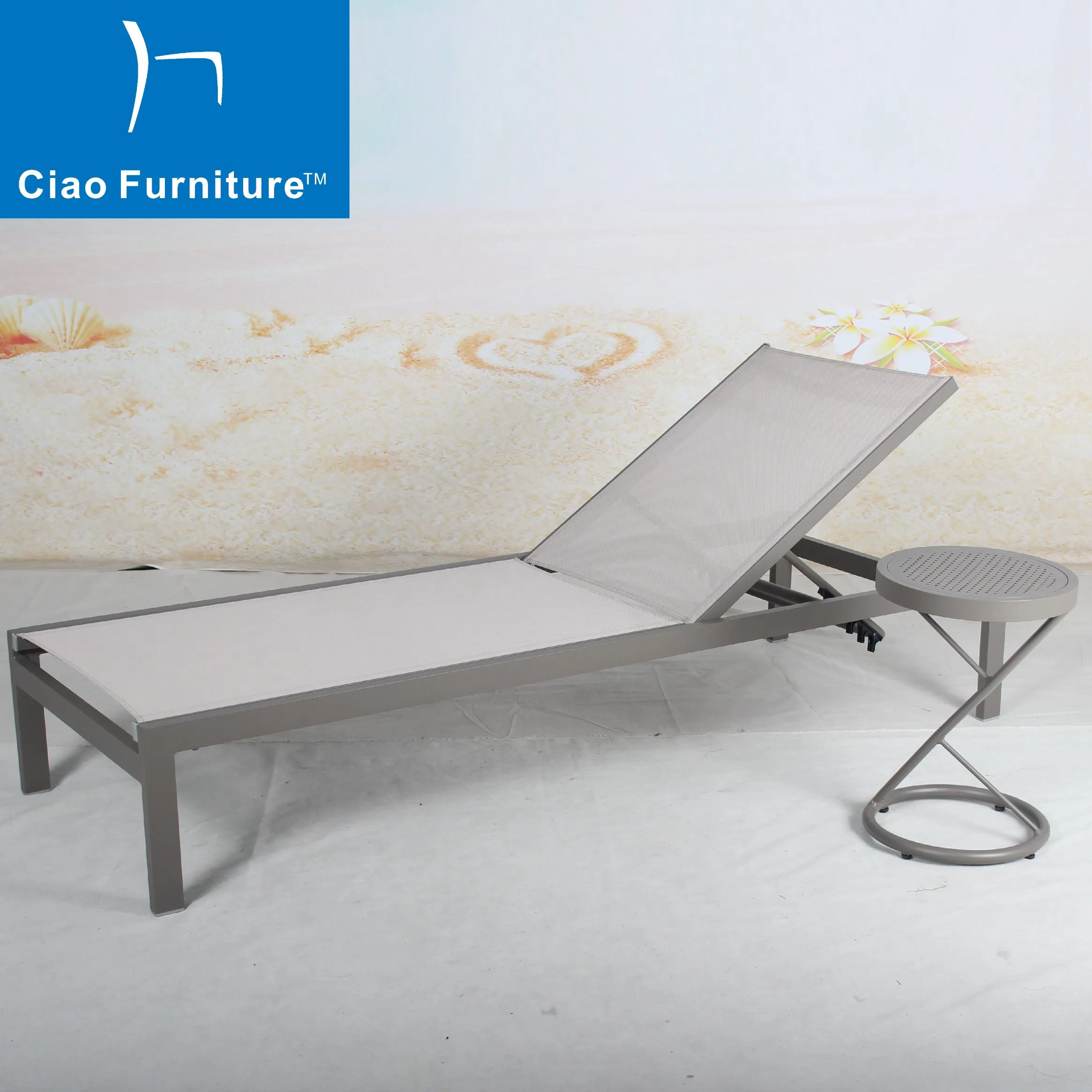 Mobilier de piscine d'hôtel extérieur, chaises longues empilables en aluminium avec tissu en maille pour la plage