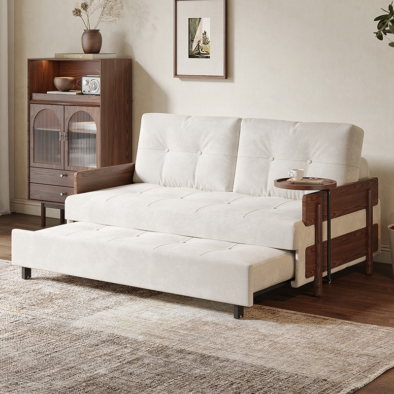Wooden Modern Convertible Futon Sofa Come Bed Pull out Folding Sleeper Sofabed