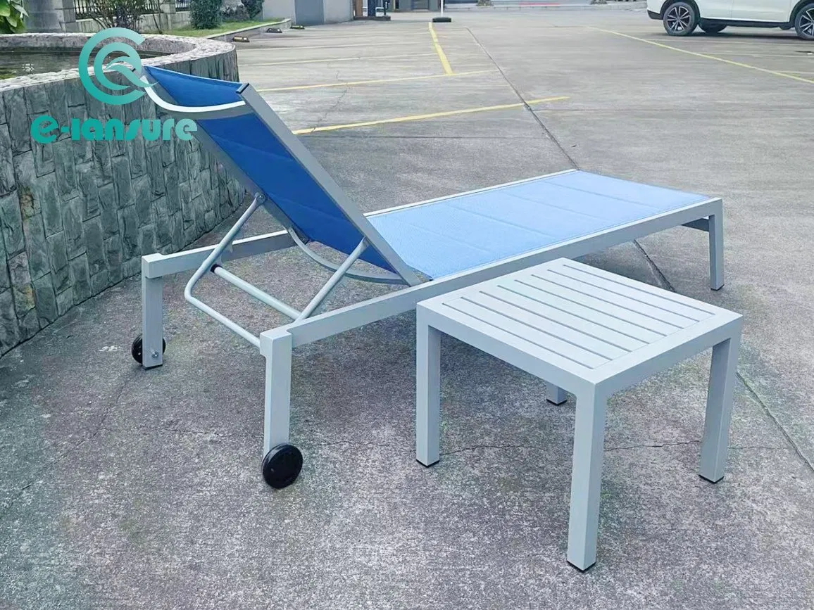 Mobilier de jardin en aluminium pour extérieur de Guangdong, tissu imperméable, lit de soleil, chaise longue textiline pour plage, chaise longue au bord de la piscine, prix de gros pour transat de loisirs