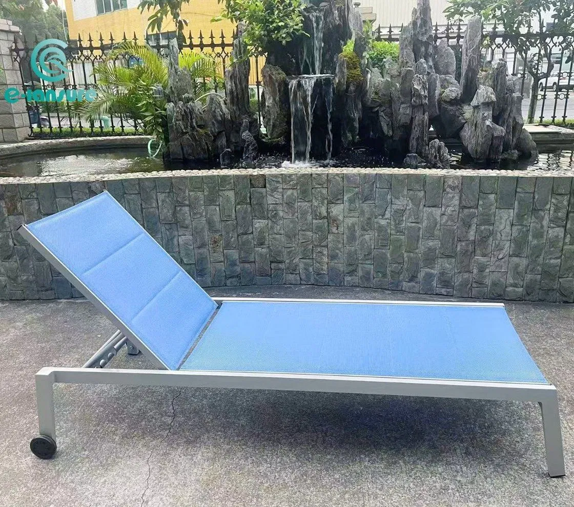 Mobilier de jardin en aluminium pour extérieur de Guangdong, tissu imperméable, lit de soleil, chaise longue textiline pour plage, chaise longue au bord de la piscine, prix de gros pour transat de loisirs