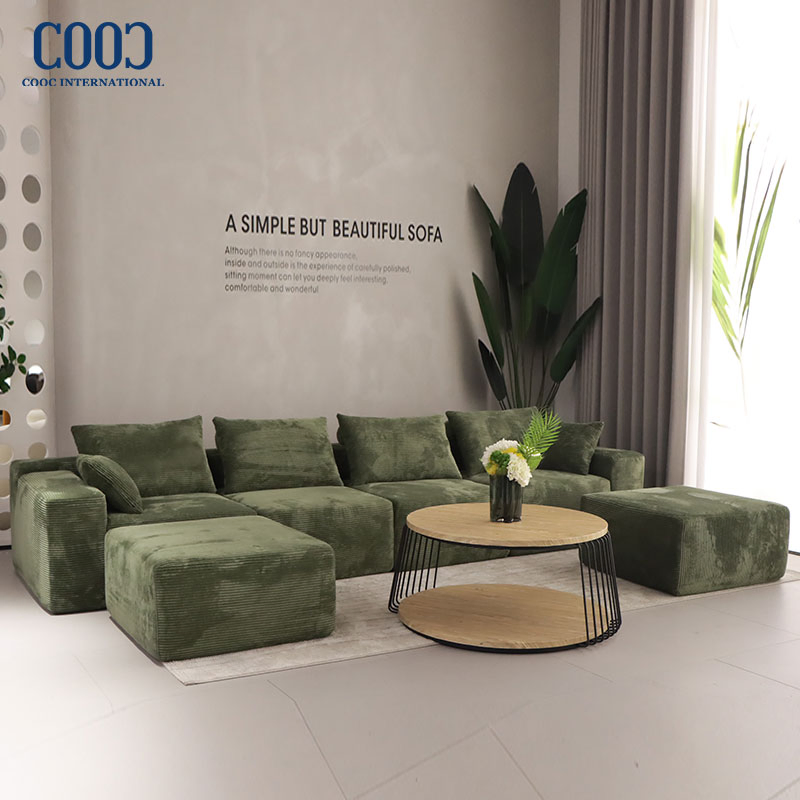 Foshan Wholesale Modern Luxury Foam L Shape Corner Fabric Home Furniture Modular Sectional Compression Sofa for Hotel Living Room Apartment Villa