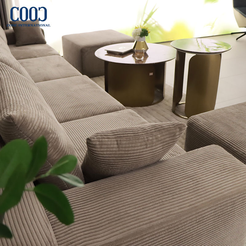 Foshan Wholesale Modern Luxury Foam L Shape Corner Fabric Home Furniture Modular Sectional Compression Sofa for Hotel Living Room Apartment Villa