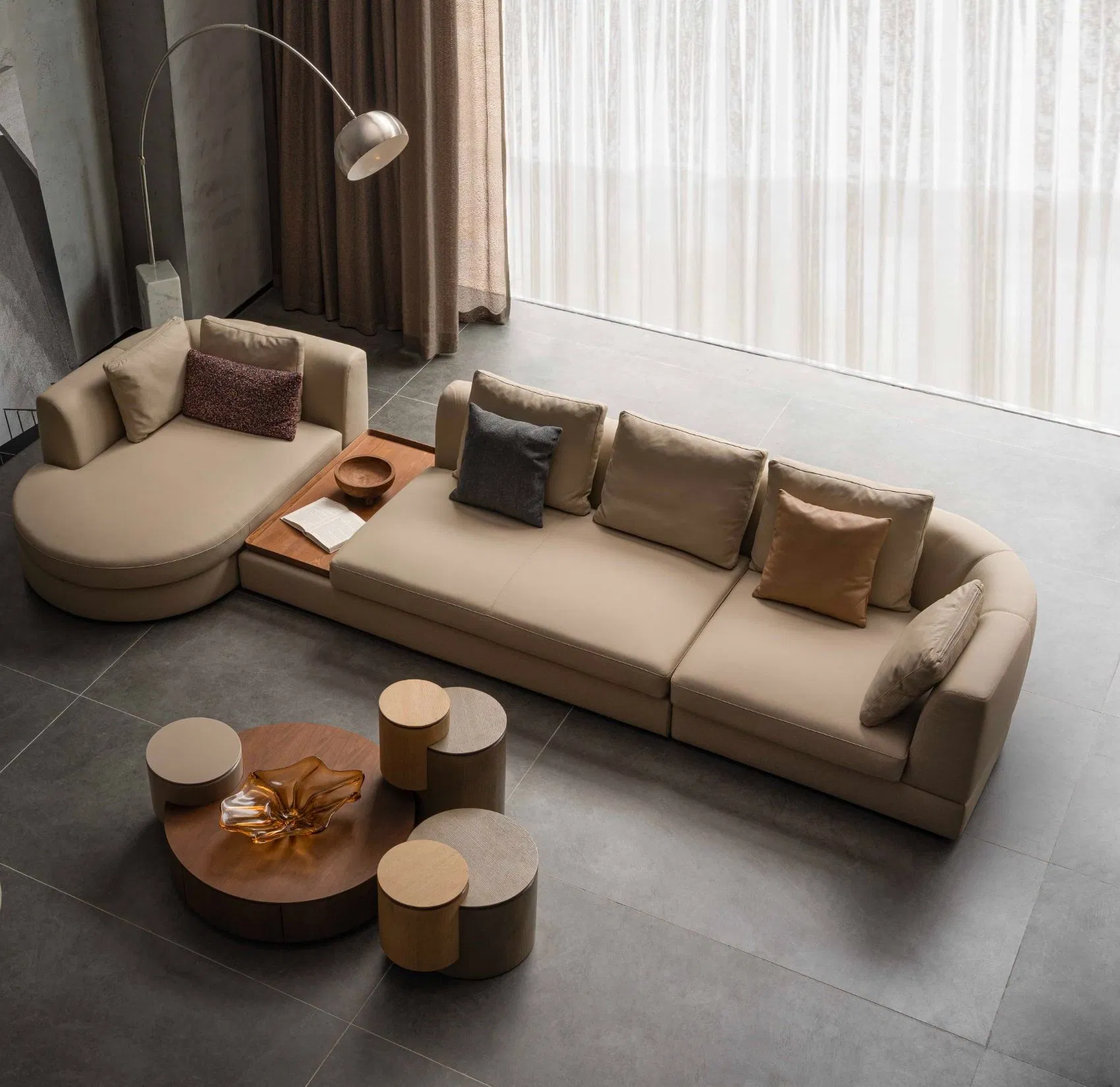 Italian Minimalist Wabi-Sabi Style All-Leather Multi-Seater Living Room Furniture Sofa