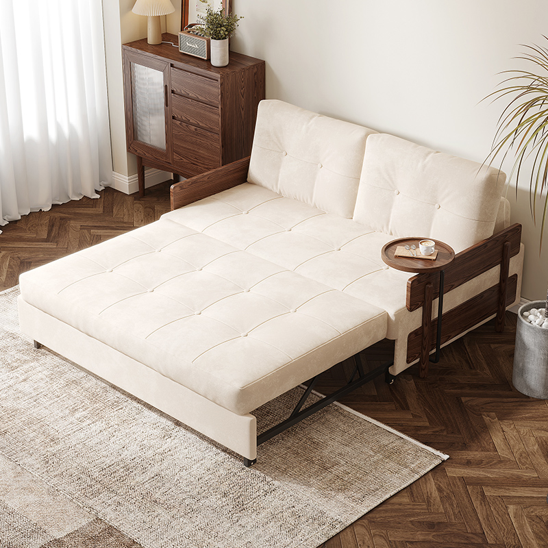 Wooden Modern Convertible Futon Sofa Come Bed Pull out Folding Sleeper Sofabed