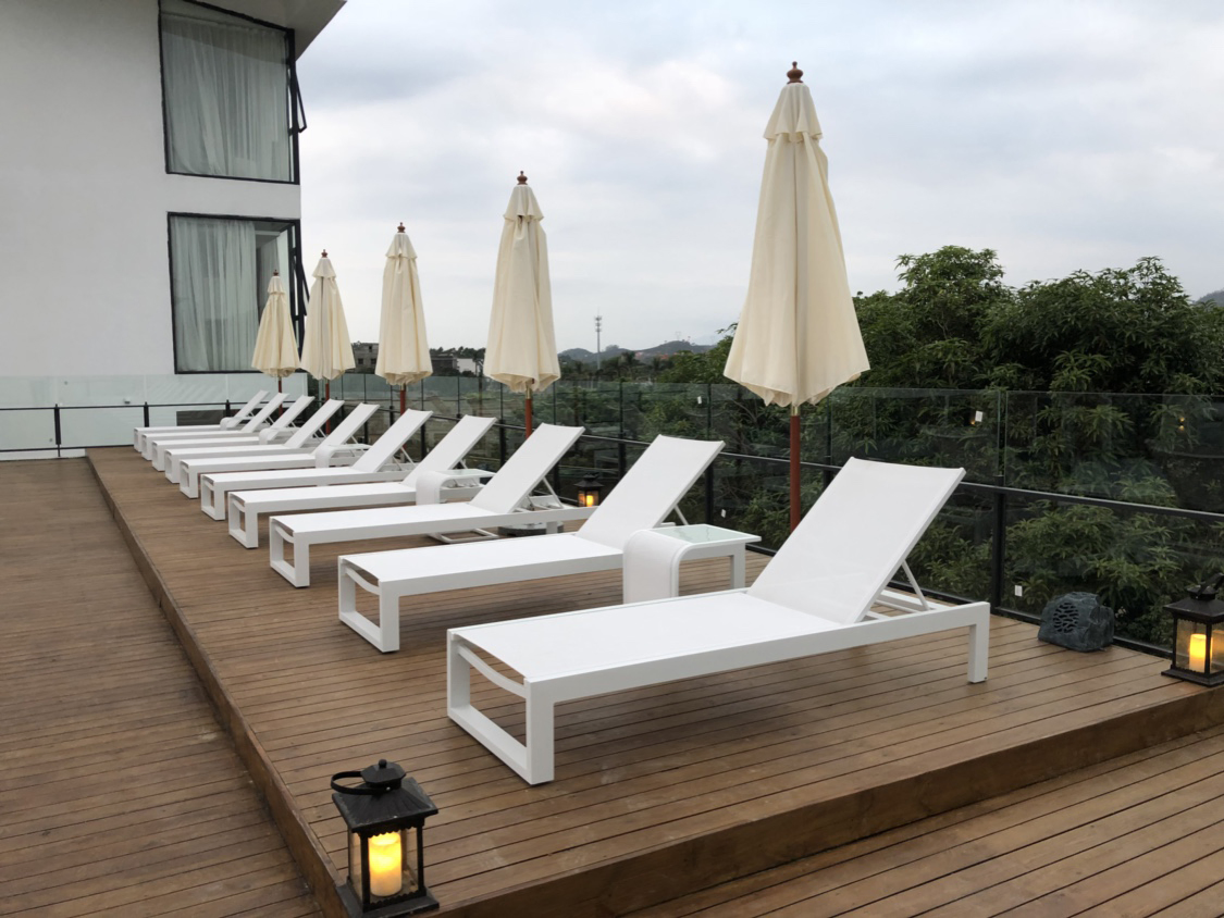 Chaise longue Darwin Foshan en aluminium pour extérieur, transat de piscine en gros, mobilier de plage