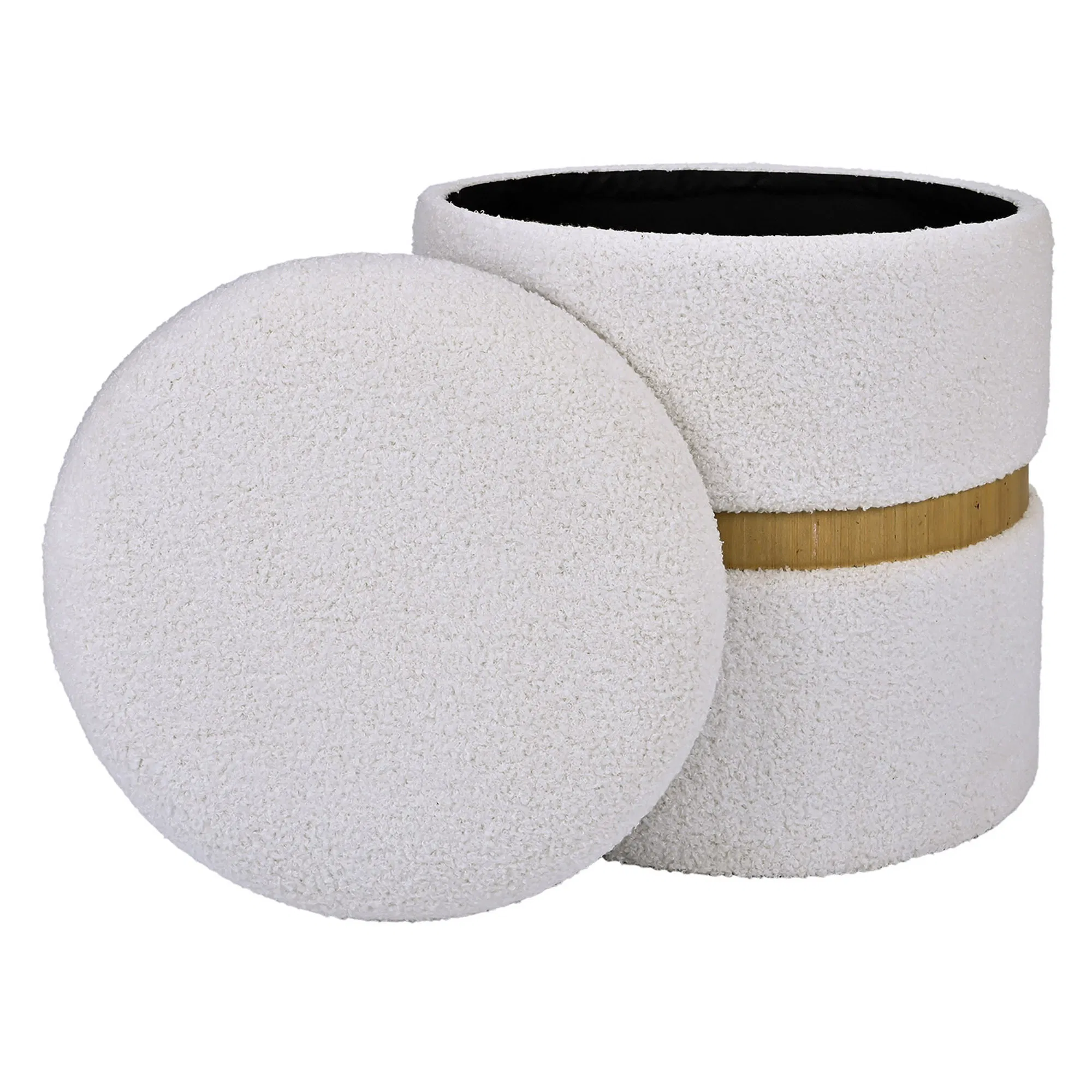 Round Storage Boucle Ottoman White Ottoman Poufs for Living Room, Sherpa Storage Ottoman Stool, Cute Teddy Foot Rest, White Makeup Vanity Stool