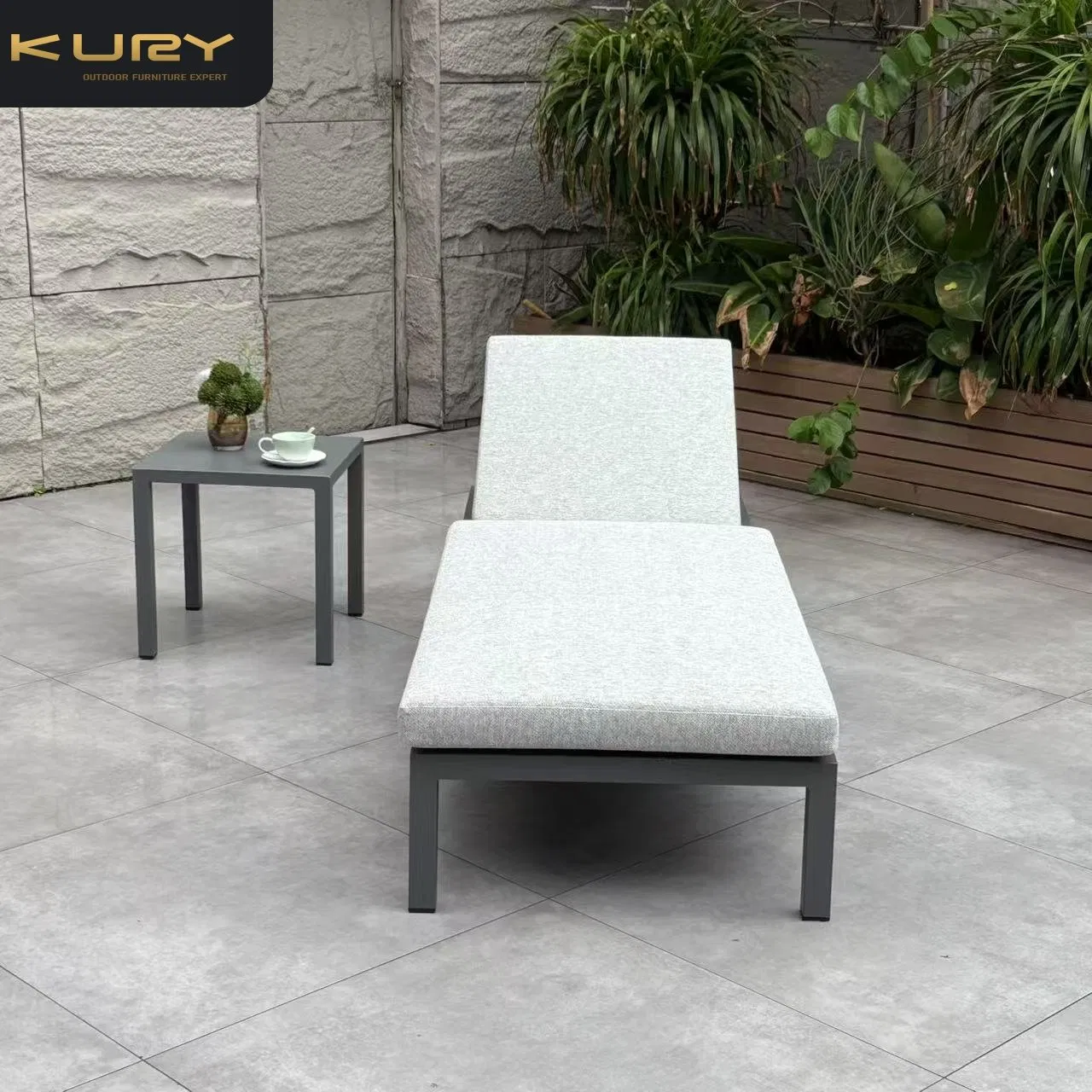 Chaise longue en aluminium de gros, chaise longue de piscine de qualité commerciale, mobilier d'extérieur