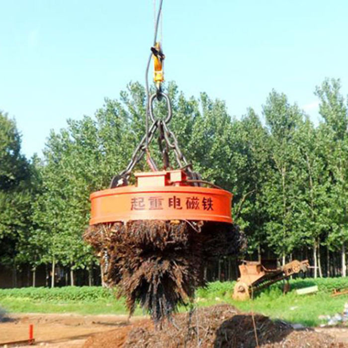 1 Ton Round Steel Electric Scraps Handling Electrical Magnetic Crane Lifter Electric Magnetic Lifting Magnets