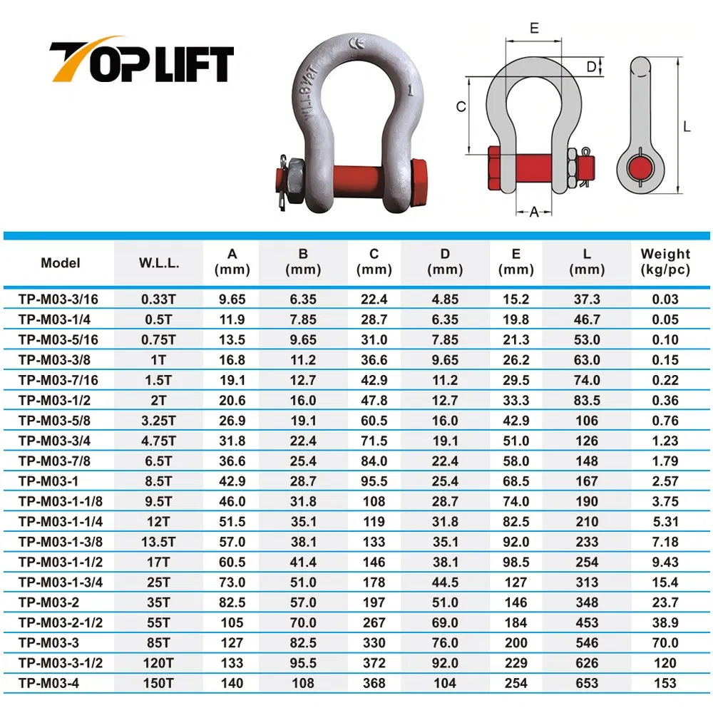 Rigging Hardware G-2130 Forged Alloy Steel HDG Bolt Type Bow Shackle