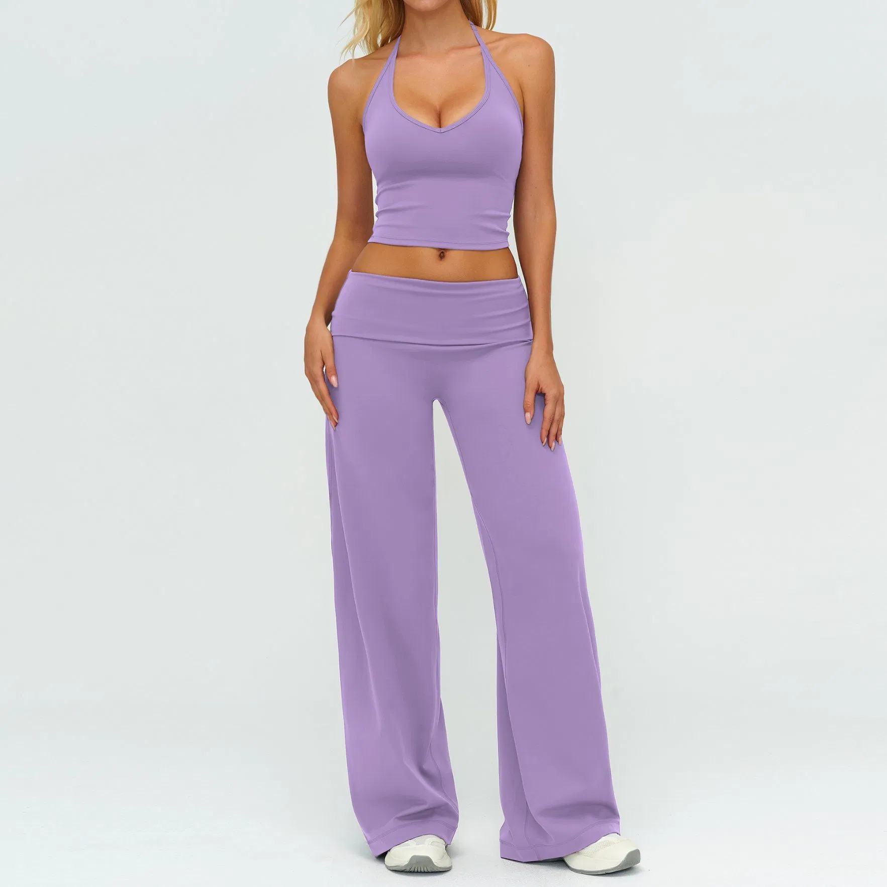 Envío Gratis 2025 Nueva Llegada Conjuntos de Ropa Deportiva para Mujeres 2 Sujetador Deportivo Pantalones de Pierna Ancha de Cintura Alta Conjuntos de Gimnasio Yoga Pilates Top de Tirantes Leggings
