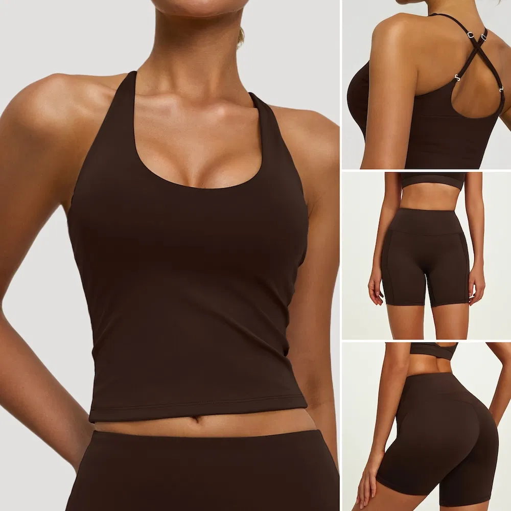 Conjunto de Ropa Deportiva Personalizada 2 para Mujeres, Top Corto con Espalda Cruzada y Shorts de Ejercicio que Levantan la Cadera, Conjunto de Yoga y Pilates