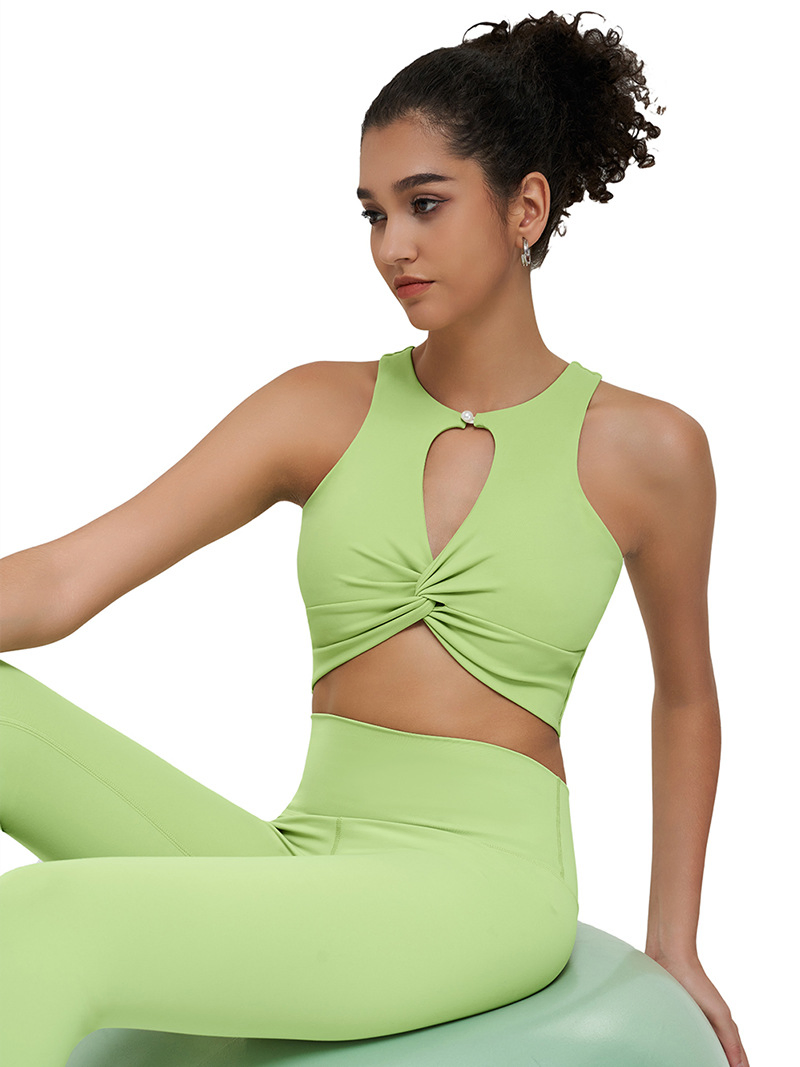 Sostén deportivo de mujer de alto impacto, ajustable y sin espalda, con diseño retorcido y a prueba de golpes para yoga y gimnasio