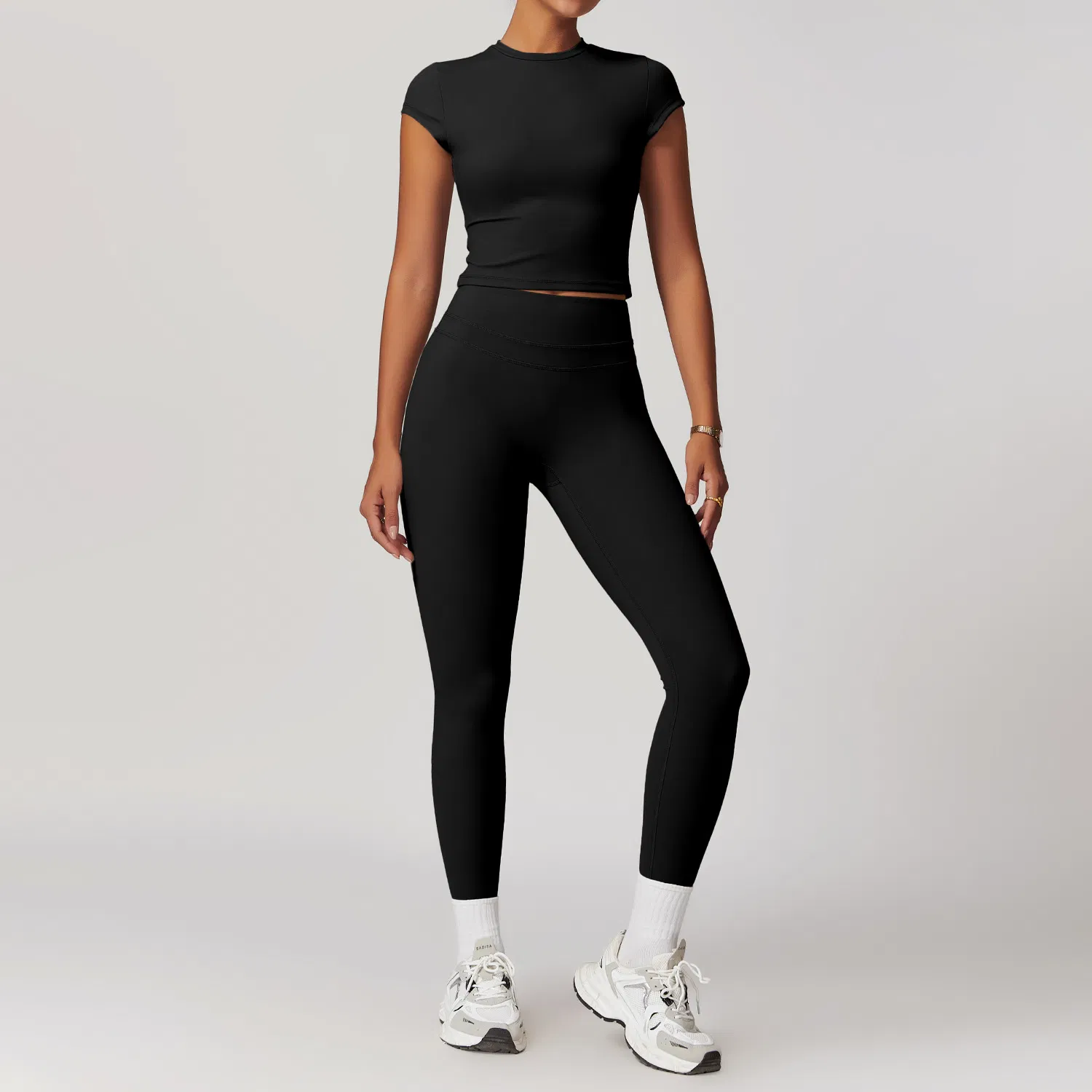 Conjunto de ropa deportiva de tela suave personalizada para mujeres, atuendos de yoga 5 piezas, ropa de gimnasio para correr
