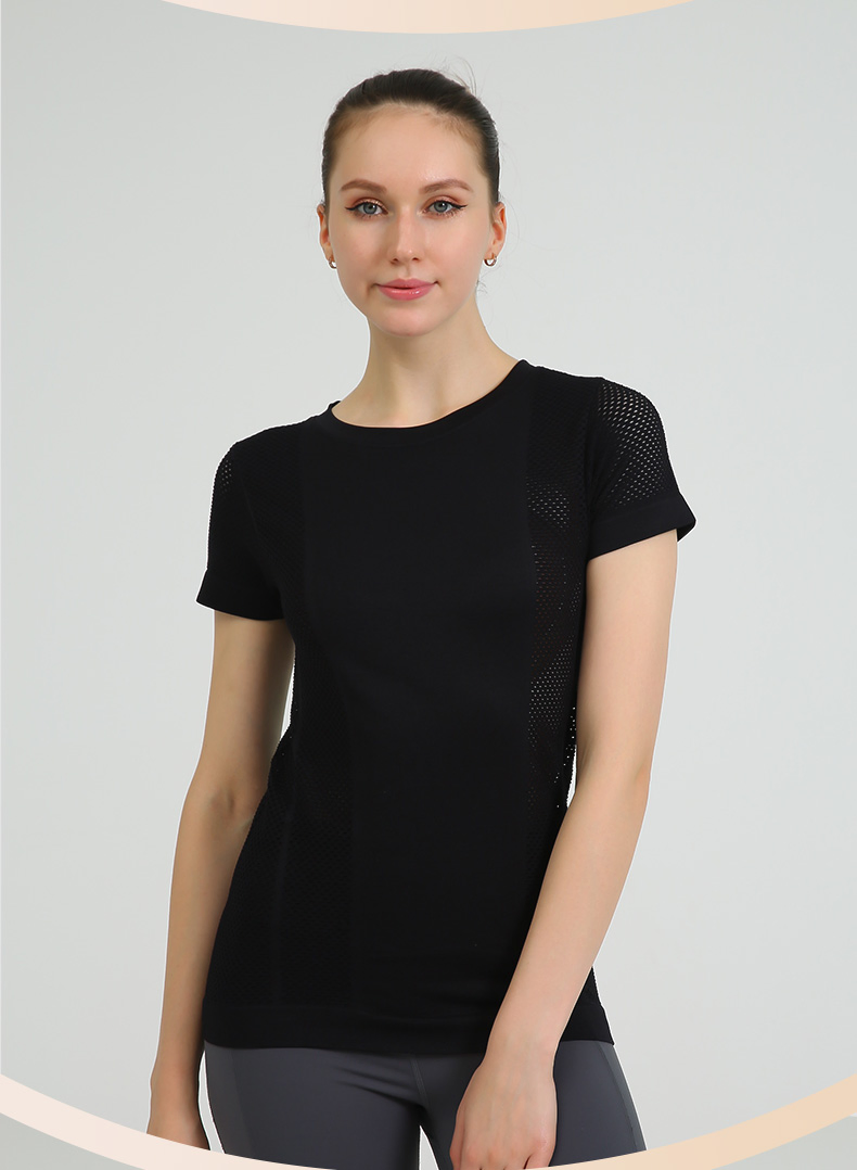 Camisetas de yoga de manga corta para mujer, ajustadas y ceñidas, para gimnasio, correr, entrenar, ropa de fitness de malla para el verano