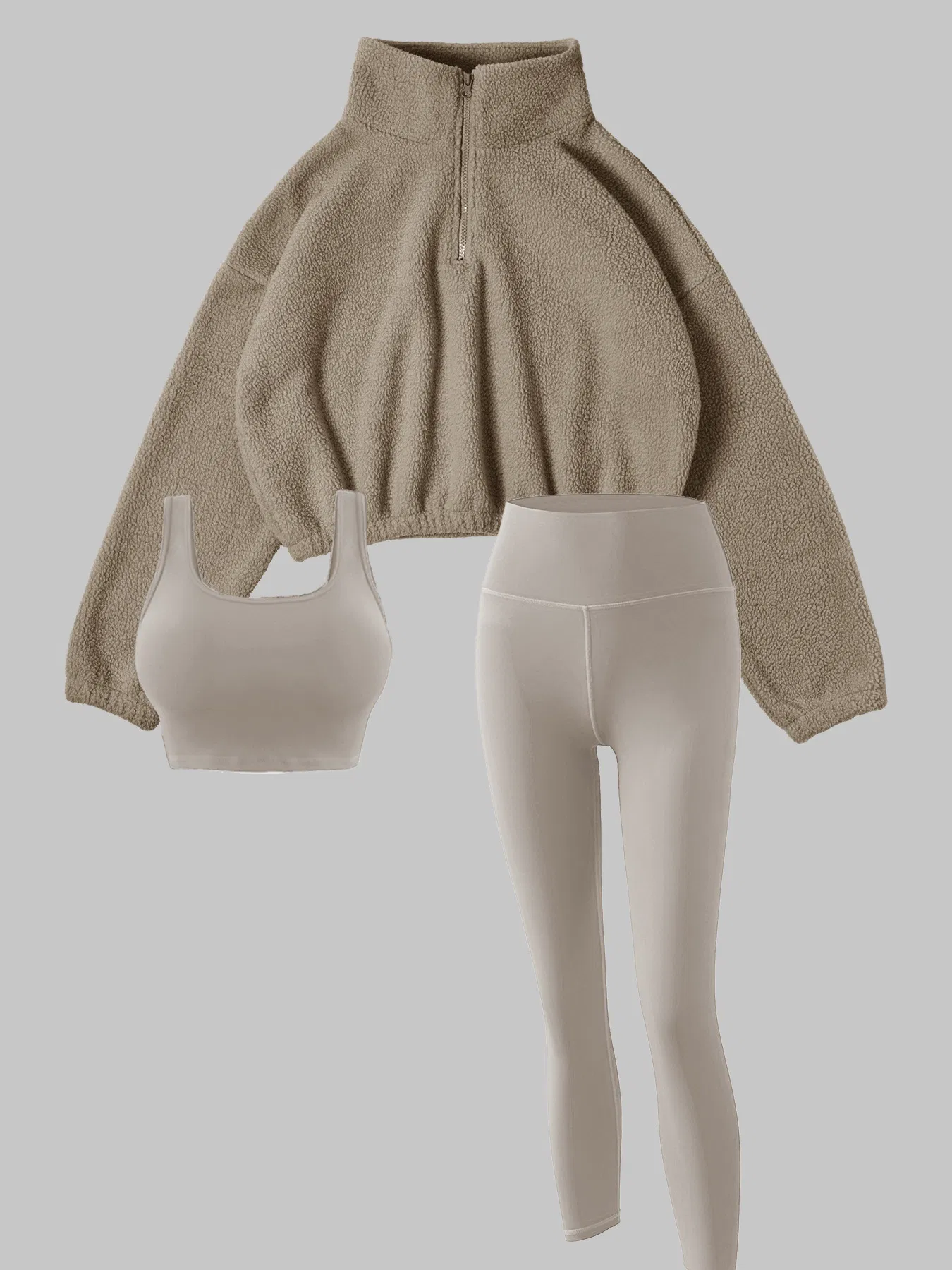 Nuevo Conjunto de Suéter con Media Cremallera y Yoga con Capucha de Cuello Alto 3 Pieza Traje de Fitness Chaleco de Moda y Pantalones Ropa de Gimnasio para el Deporte de Mujeres