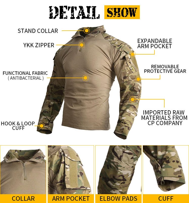 Conjunto de Entrenamiento de Camuflaje Exterior de Mangas Largas Trajes de Combate de Rana Ropa Táctica para Senderismo