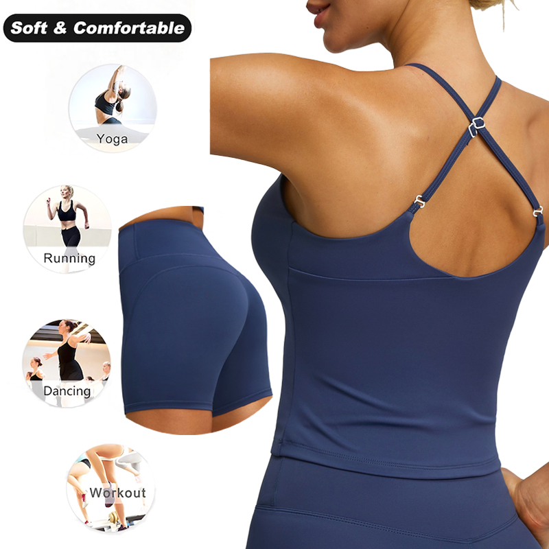 Conjunto de Ropa Deportiva Personalizada 2 para Mujeres, Top Corto con Espalda Cruzada y Shorts de Ejercicio que Levantan la Cadera, Conjunto de Yoga y Pilates