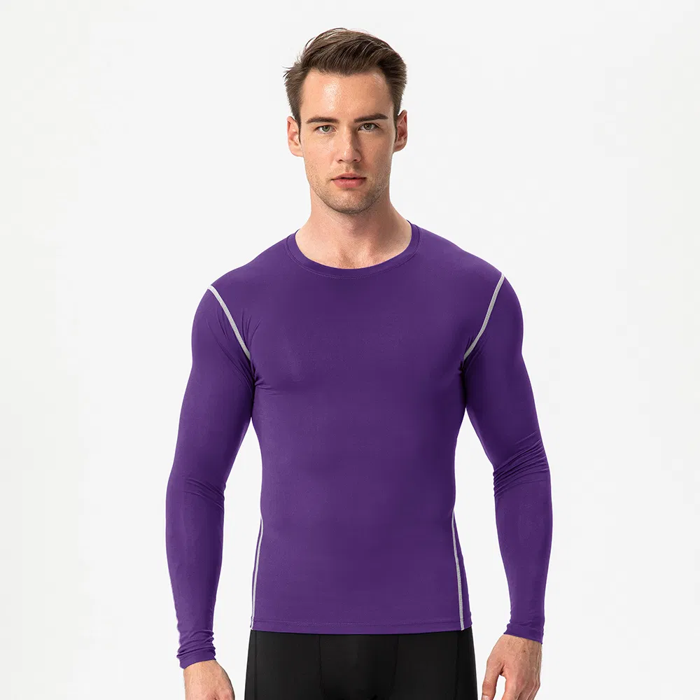 Camisa de entrenamiento ajustada para hombres de fábrica al por mayor, deportiva, para fitness, running, que absorbe el sudor y se seca rápidamente, de manga larga